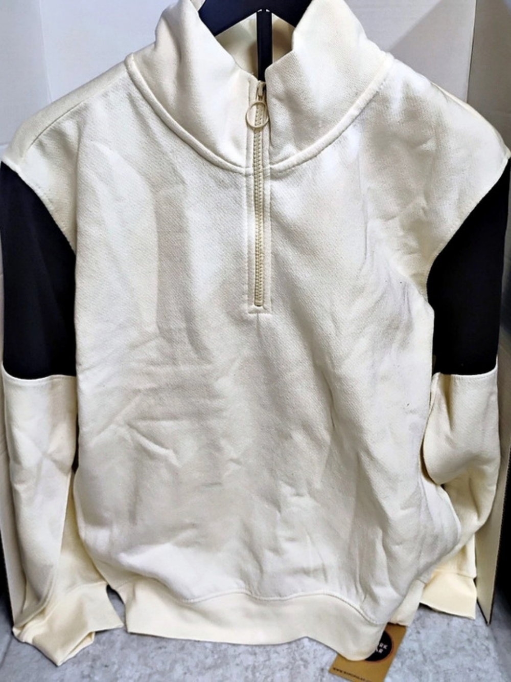 New York Popular Quarter-Zip Pullover Sweatshirt Color Block White & Blue Size